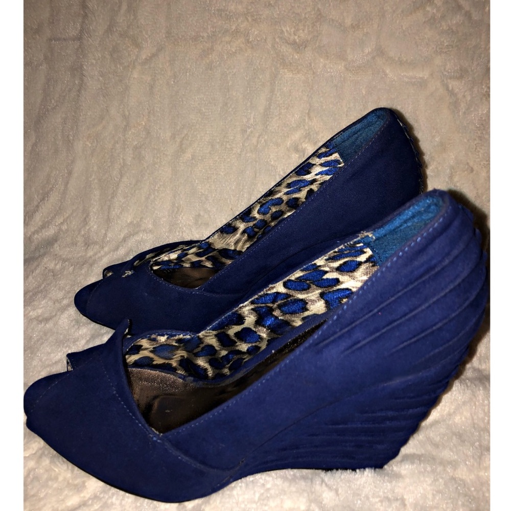 Royal blue wedge heels